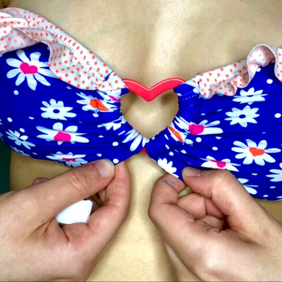 Blue Floral Bandeau Bikini Top with Heart Detail - Picture 3 of 4